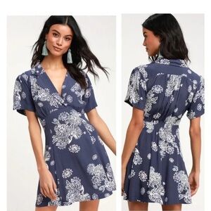 NWT Free People Blue Hawaii Floral Print Short Sleeve Mini Dress Women’s XS